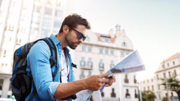 Tourist trying to navigate foreign city and avoid scams