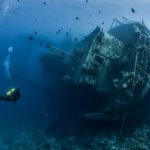 Diver forages lead from sunken ship for science experiments