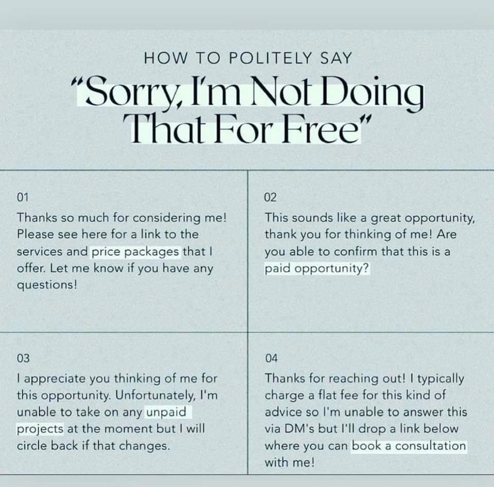 How to say I'm not doing that for free infographic
