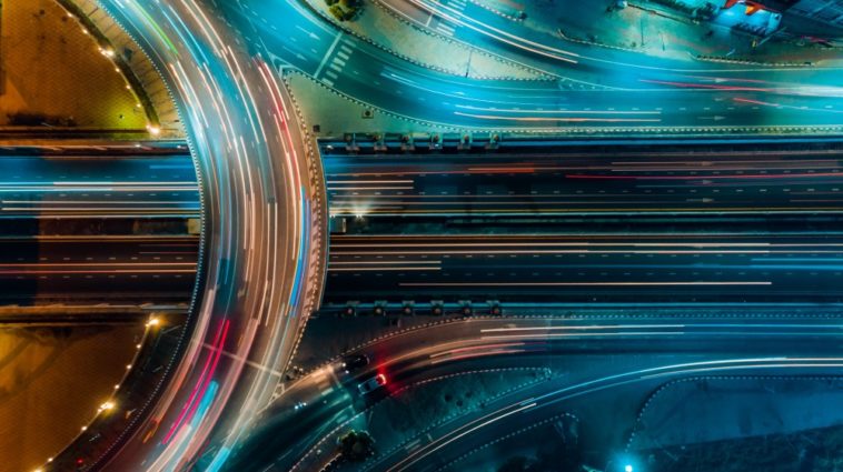 bird view of traffic at night