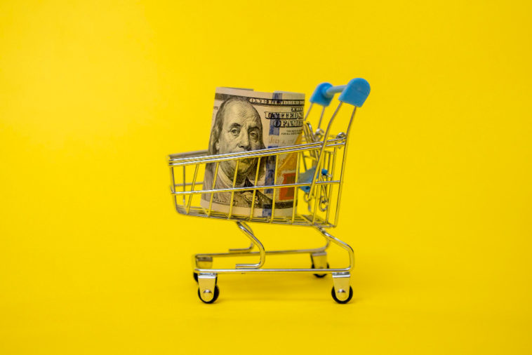 shopping cart with one hundred dollars