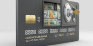 credit card that looks like an opened safe with money inside