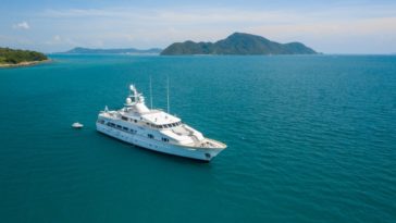 aerial view of a luxury yacht sailing the sea