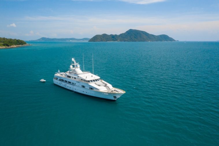 aerial view of a luxury yacht sailing the sea