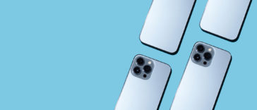 multiple trendy phones on a blue background