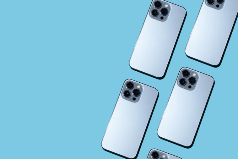 multiple trendy phones on a blue background