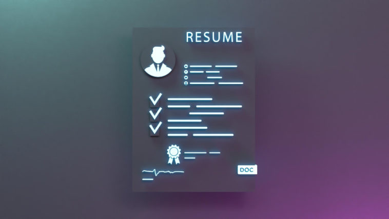 resume neon icon personnel search concept