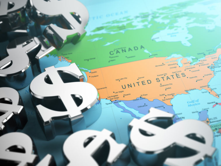 dollar signs on the map of north america