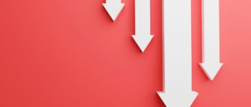 white arrows pointing downward on a red background