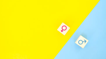 female and male gender symbols on top of yellow and blue background