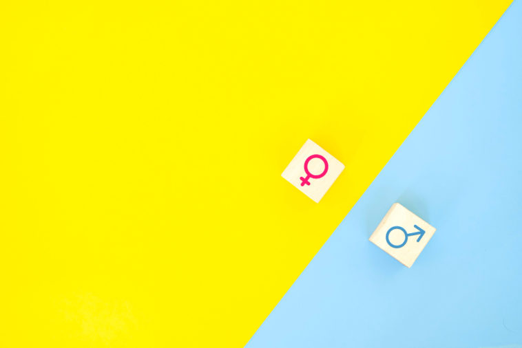 female and male gender symbols on top of yellow and blue background