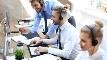 call centre office with call operators