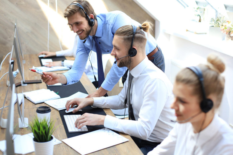 call centre office with call operators