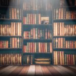 library shelves with books