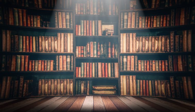 library shelves with books