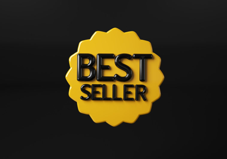 yellow best seller badge on a black background