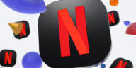 Netflix logo with abstract geometrical shapes in the background