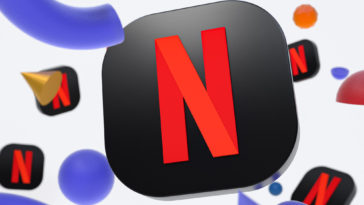 Netflix logo with abstract geometrical shapes in the background