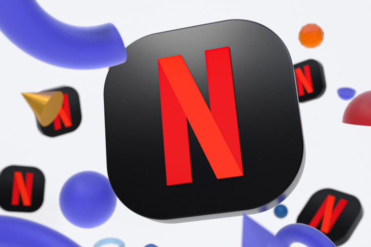 Netflix logo with abstract geometrical shapes in the background