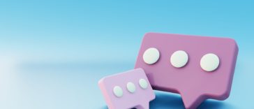 3D pink chat icons on a blue background