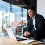 male businessman on a remote video call