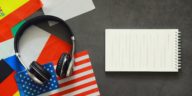 flags of different countries with headphones on them
