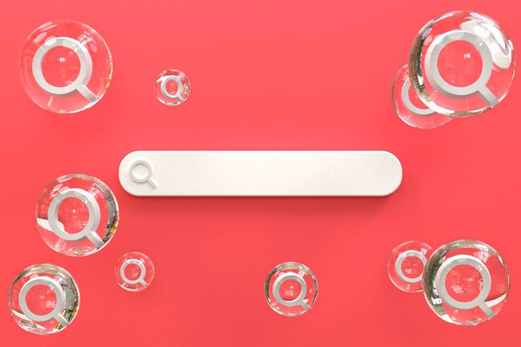 white search bar icon on a red background