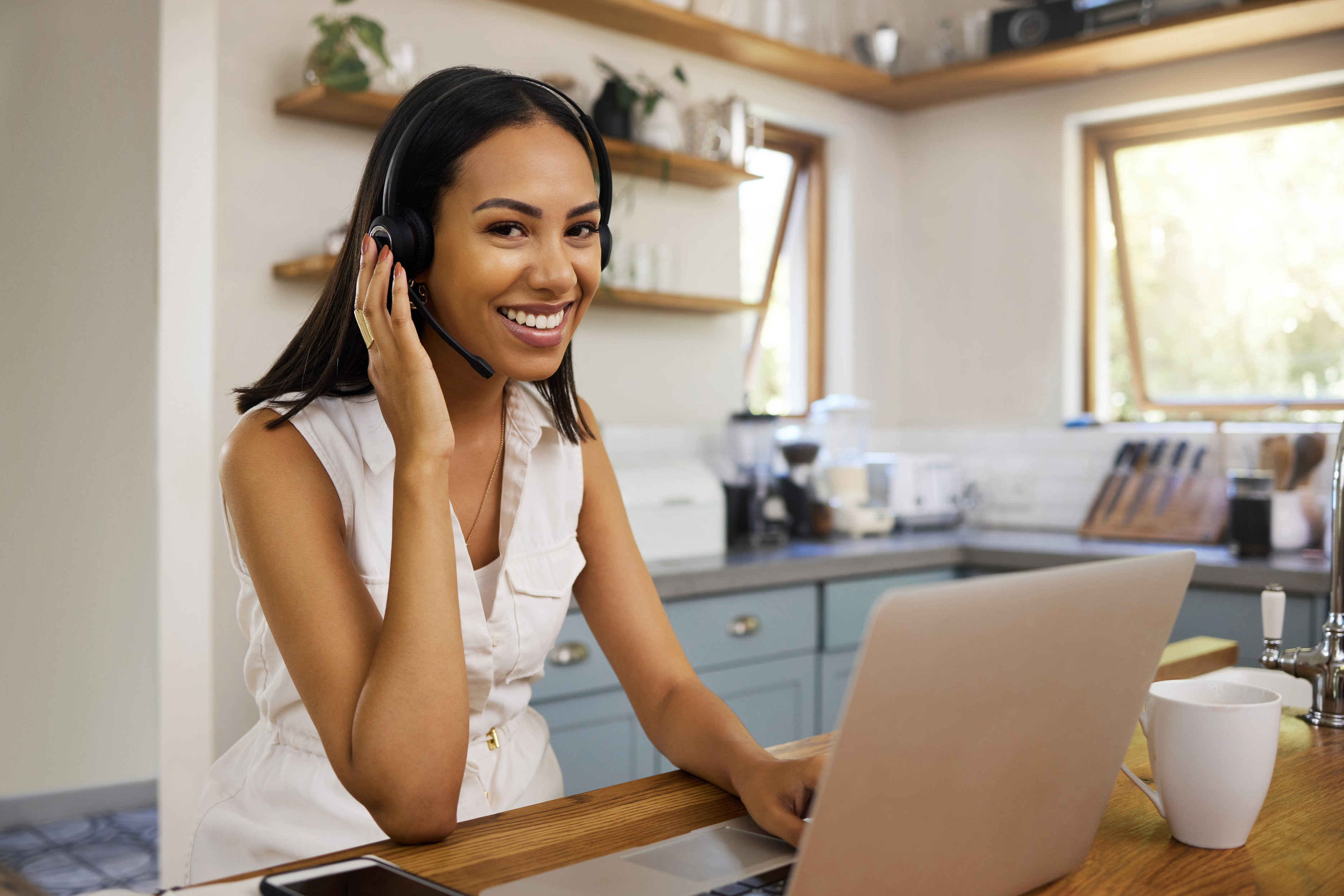 woman working from home in customer support
